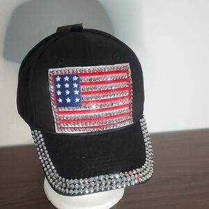 Black Rhinestone American Flag Cap